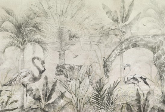 EXOTIC ANIMALS - green - tapeta do salonu w egzotyczne zwierzęta