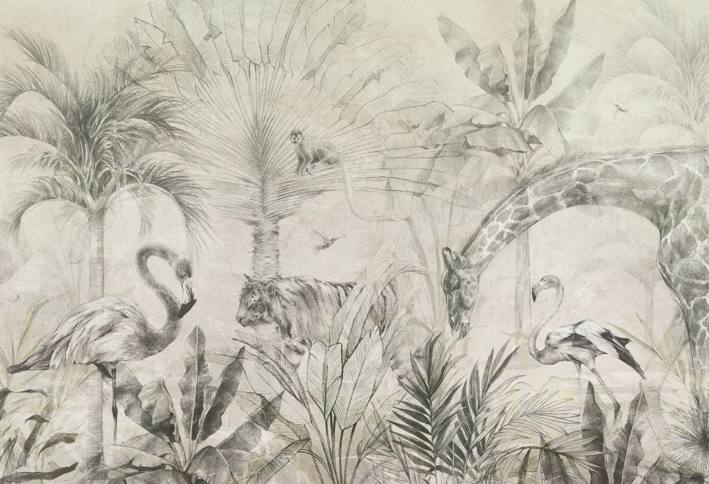 EXOTIC ANIMALS - green - tapeta do salonu w egzotyczne zwierzęta