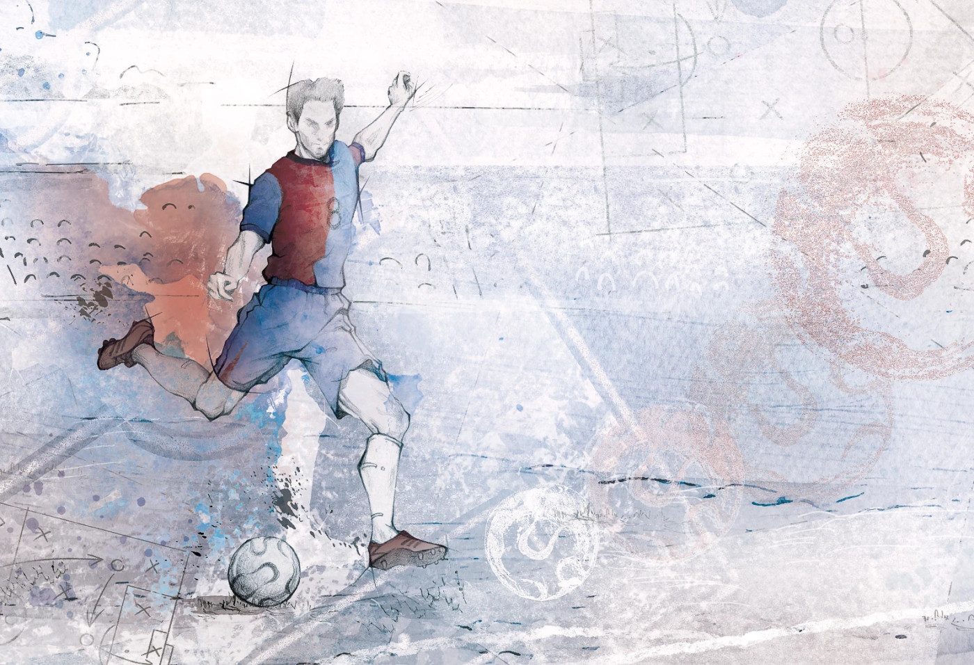 SOCCER - red and blue - tapeta piłkarska do pokoju chłopca
