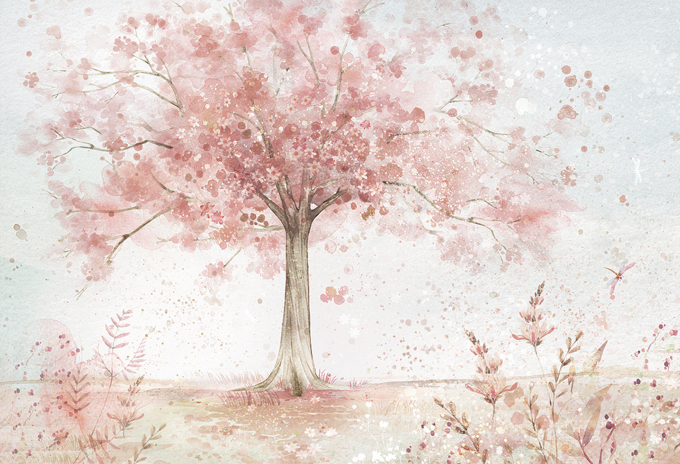 Kreatywna tapeta z kwiatami i drzewem