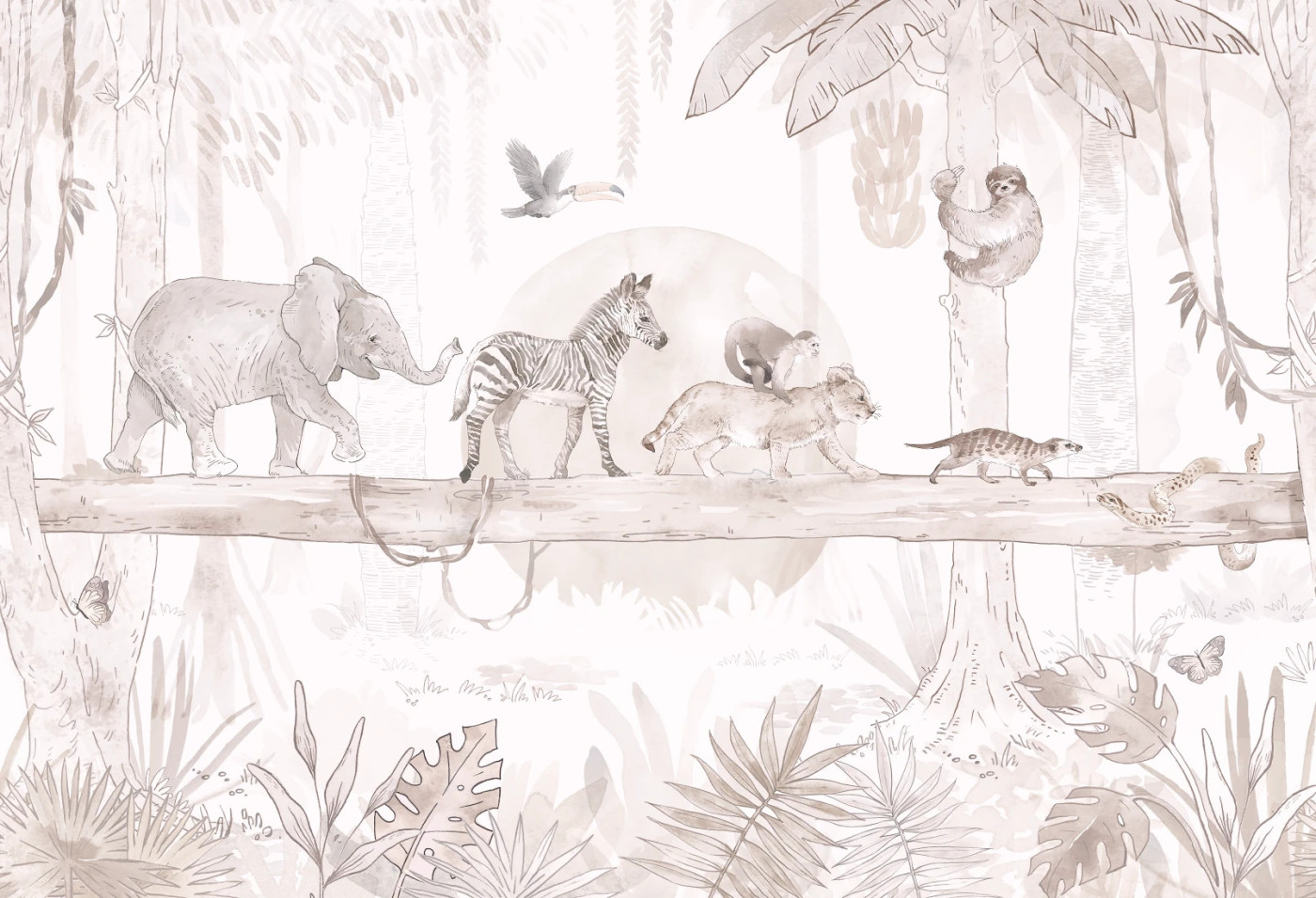 SAFARI - ANIMALS - oatmilk - edukacyjna tapeta z motywem dzikich zwierząt dla dzieci SAFARI - ANIMALS - oatmilk - edukacyjna tapeta z motywem dzikich zwierząt dla dzieci