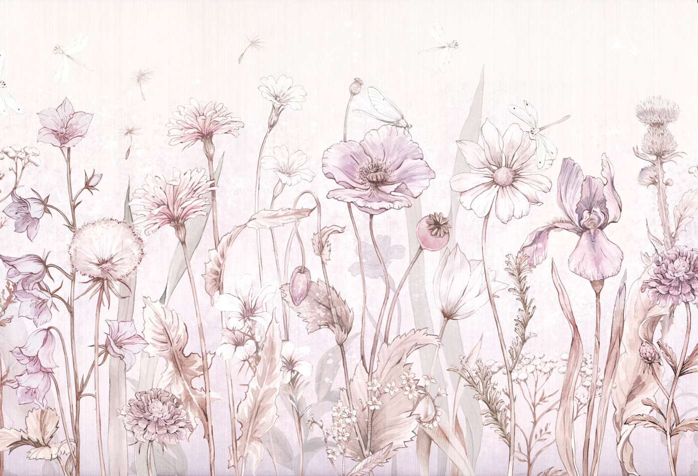 SPRING JOY - lavender - lawendowa tapeta dziewczęca w polne kwiaty