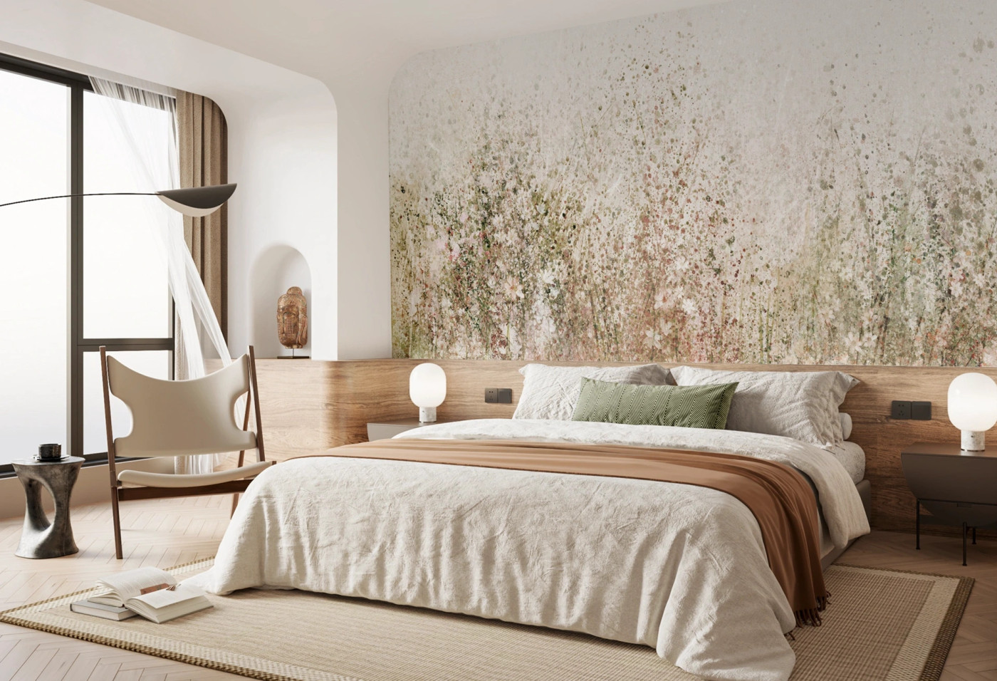 DAISY - olive- tapeta w modne wzory roślinne do salonu lub sypialni
