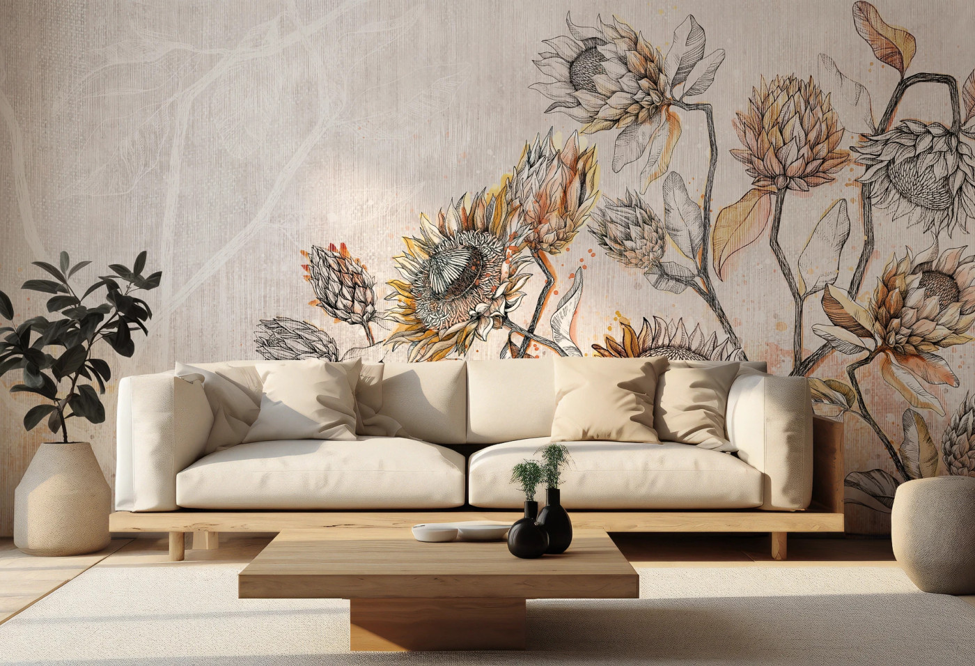 PROTEA - autumn - nowoczesna tapeta w jesiennych barwach do salonu PROTEA - autumn - nowoczesna tapeta w jesiennych barwach do salonu