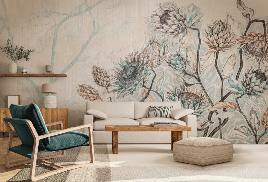 PROTEA MODERN - blue - nowoczesna tapeta w odcieniach błękitu i beżu