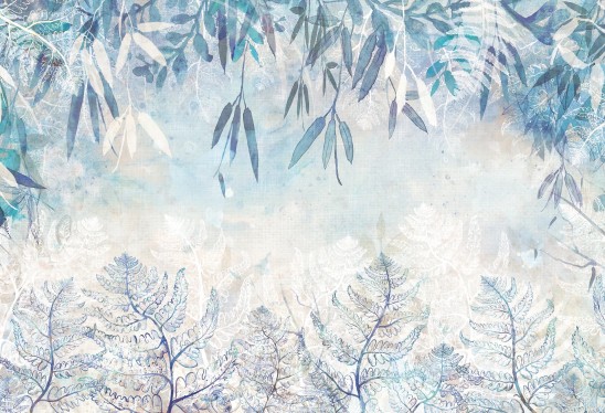 FERN GARDEN - blue - tapeta do salonu lub sypialni w paprocie