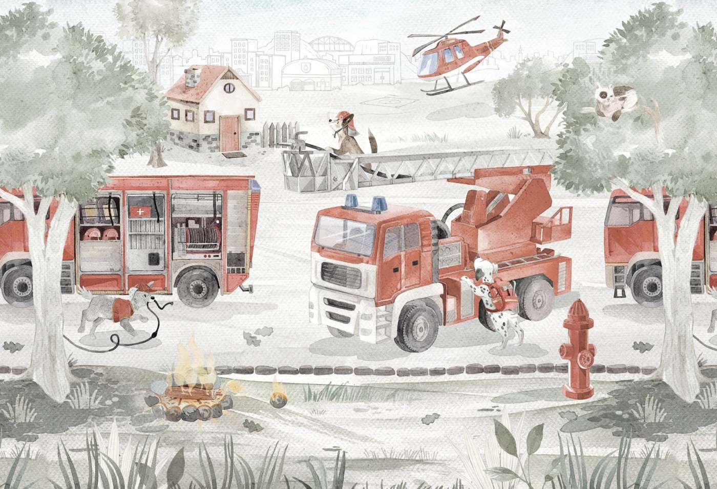 FIRE PATROL - red -  tapeta dla chłopca z wozami strażackimi