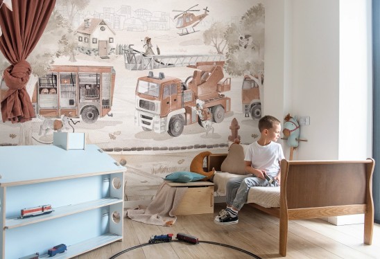 FIRE PATROL - retro - tapeta chłopięca ze strażakami