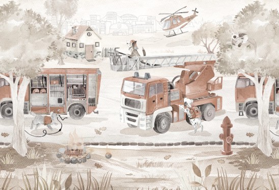FIRE PATROL - retro - tapeta chłopięca ze strażakami