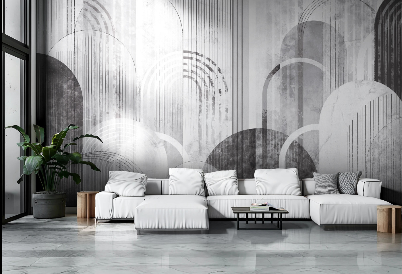MODERN ARCHES - black&white - geometryczna tapeta do salonu i sypialni MODERN ARCHES - black&white - geometryczna tapeta do salonu i sypialni