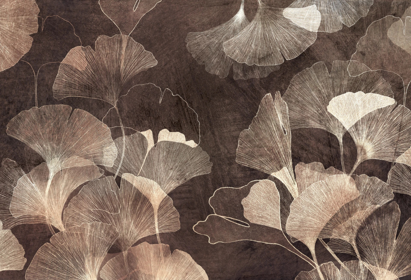 GINGKO - golden brown - elegancka tapeta botaniczna do salonu i sypialni