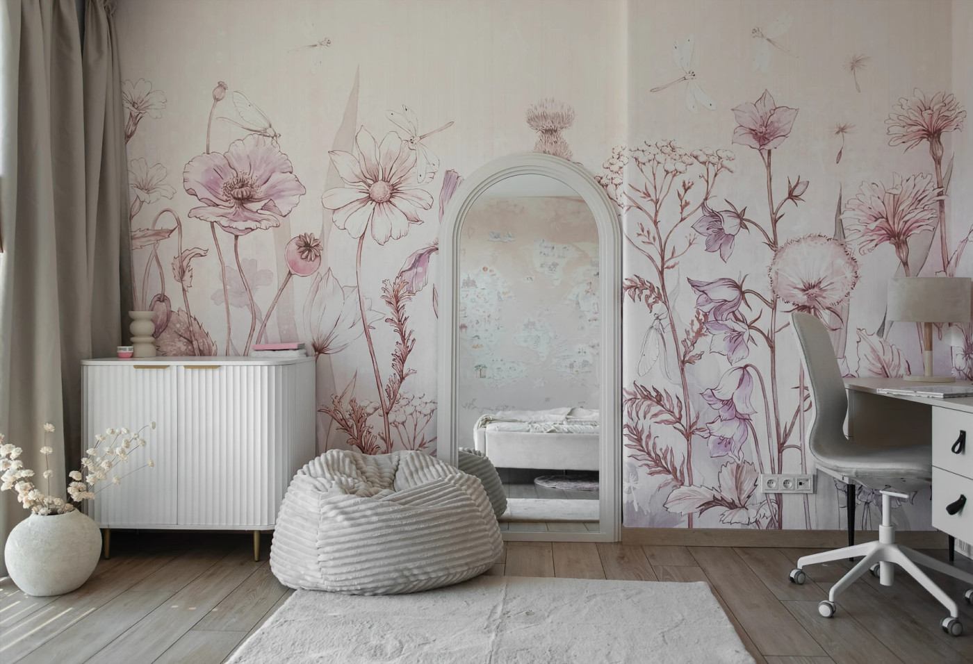 SPRING JOY - lavender - lawendowa tapeta dziewczęca w polne kwiaty