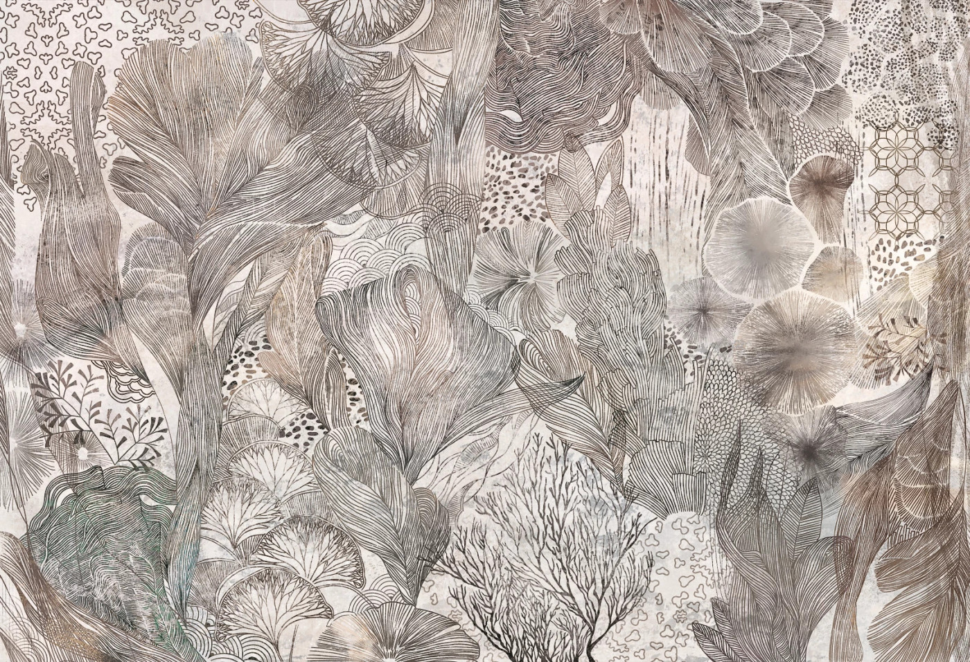 GREAT REEF - beige - tapeta do salonu z motywem rafy koralowej
