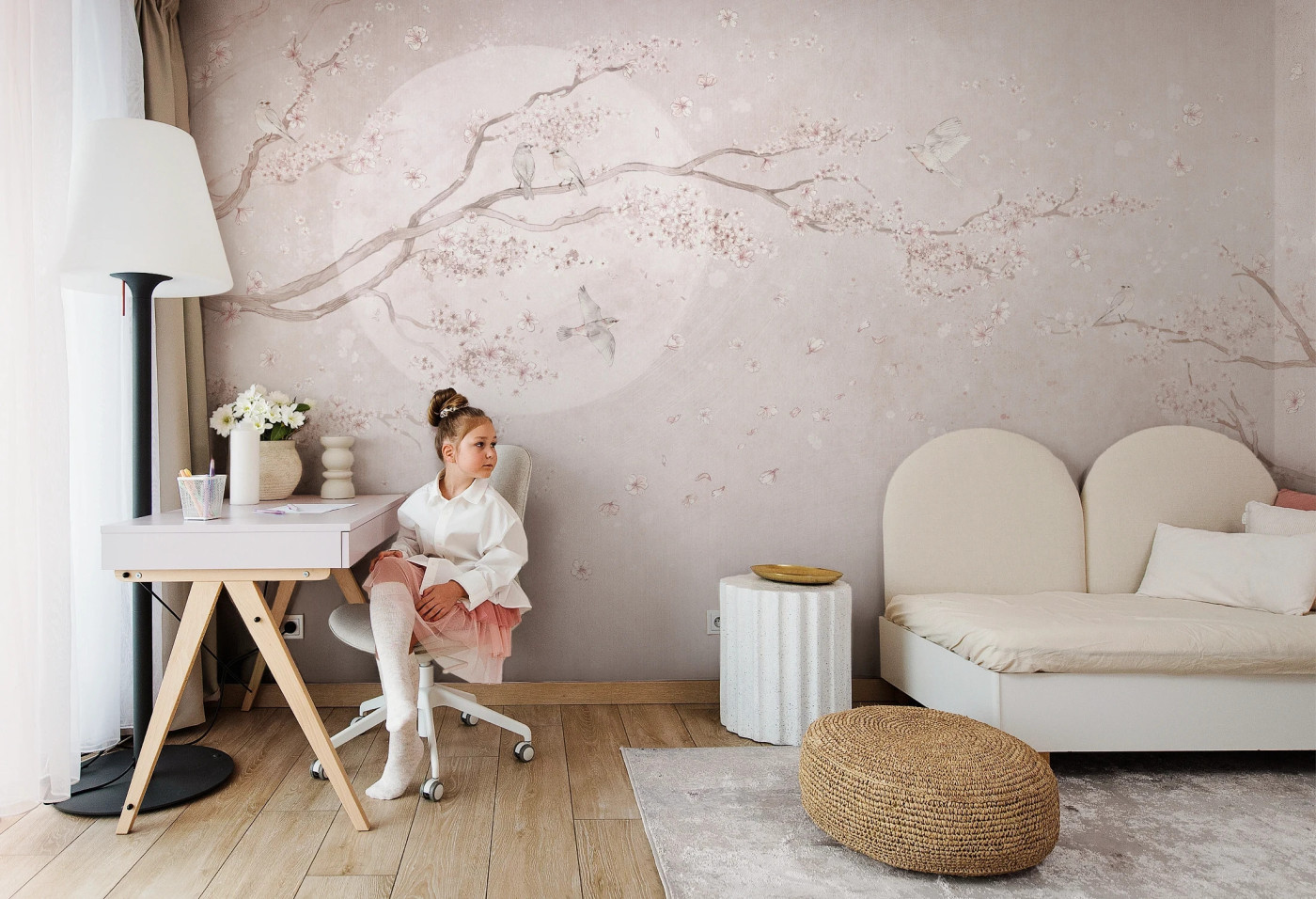 MAGNOLIA - coconut - jasna tapeta dziecięca z gałązkami i ptaszkami MAGNOLIA - coconut - jasna tapeta dziecięca z gałązkami i ptaszkami