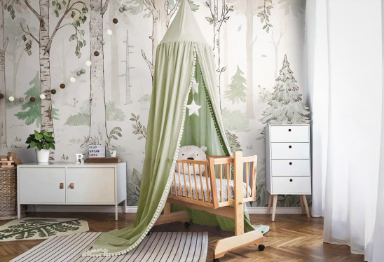 HELLO FOREST - white - dziecięca tapeta z leśnym pejzażem