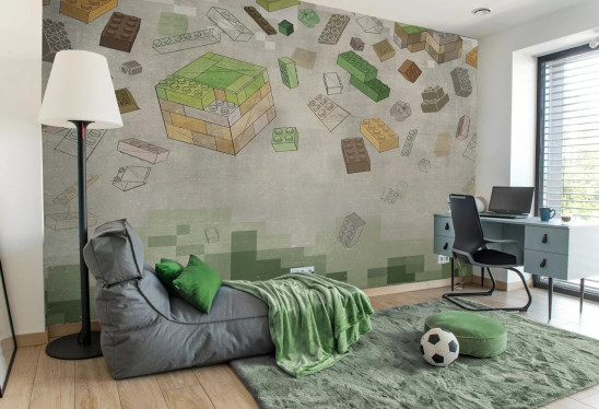 GREEN BLOCKS -  408 cm x 245 cm -tapeta do pokoju chłopca