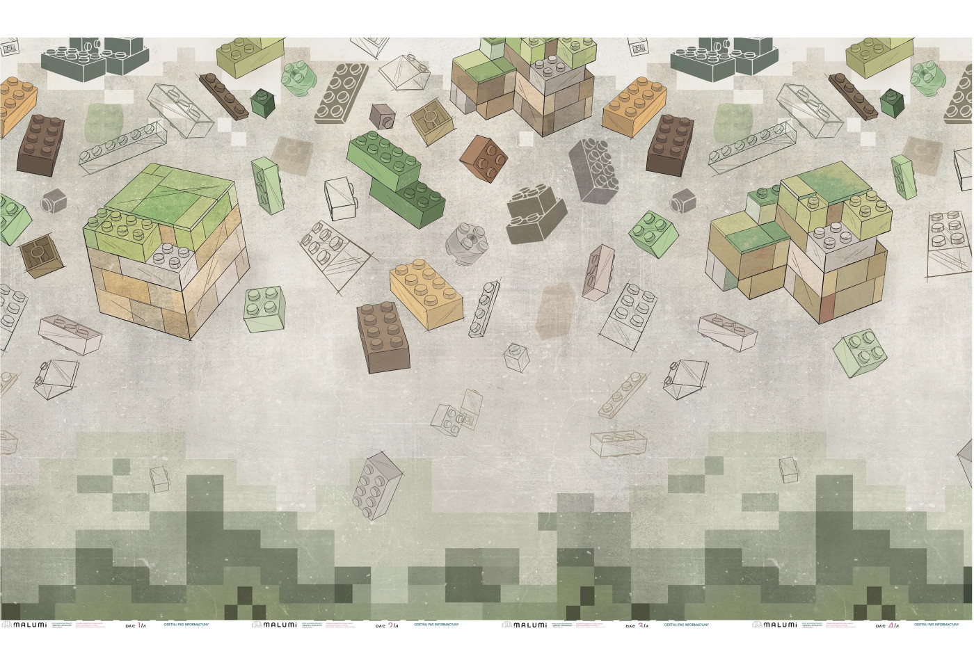 GREEN BLOCKS -  408 cm x 245 cm -tapeta do pokoju chłopca