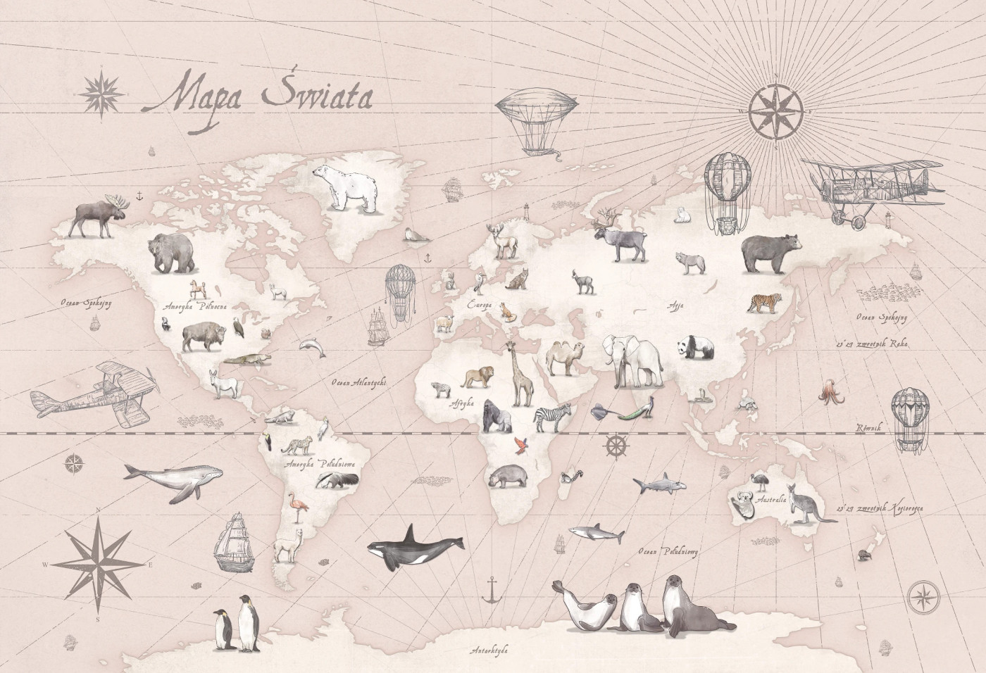 MAPS - desert rose - tapeta z mapą i zwierzętami