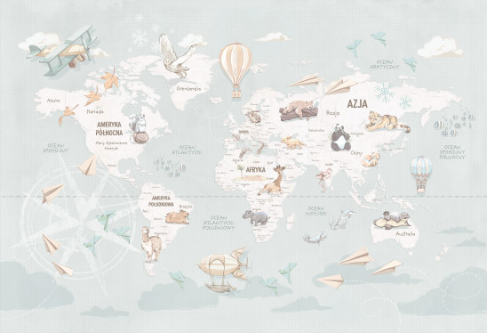 WANDERLUST – MINT - tapeta z mapą świata dla małych odkrywców