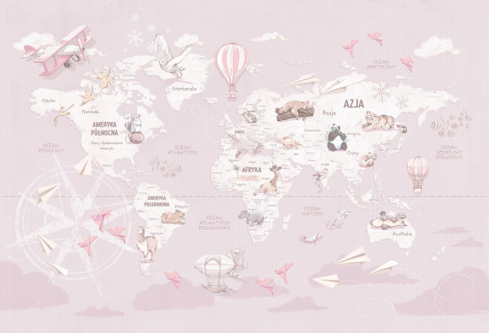 WANDERLUST - SWEET LAVENDER - tapeta z mapą świata dla małej podróżniczki