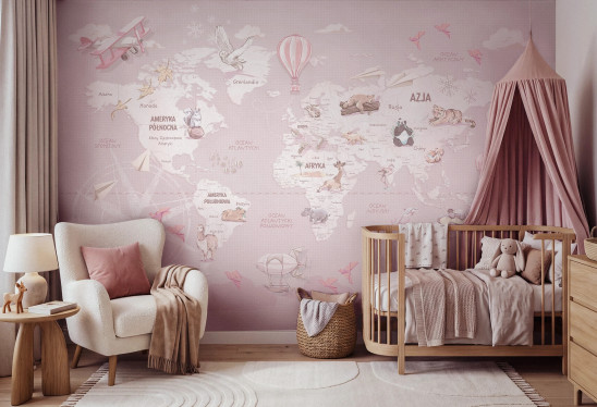 WANDERLUST - SWEET LAVENDER - tapeta z mapą świata dla małej podróżniczki