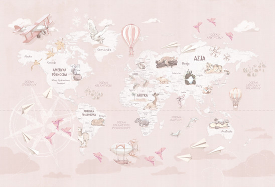 WANDERLUST – DESERT ROSE - pudrowa tapeta z mapą świata do pokoju dziewczynki