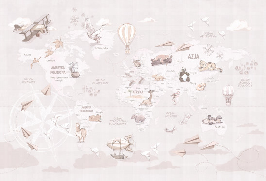 WANDERLUST – NEUTRAL - tapeta z mapą świata do pokoju dziecka