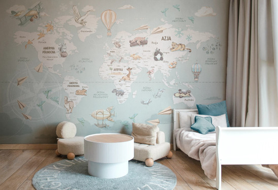 WANDERLUST – MINT - tapeta z mapą świata dla małych odkrywców