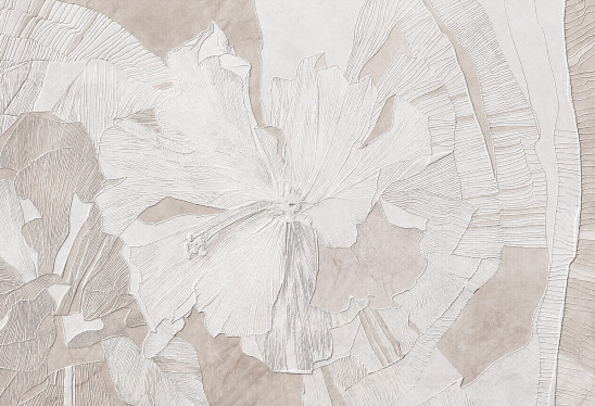 HIBISCUS RELIEF - latte - tapeta w stylu secesyjnym do salonu lub sypialni