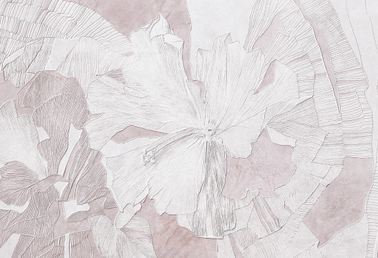 HIBISCUS RELIEF - shell pink - tapeta w romantyczne kwiaty do salonu lub sypialni