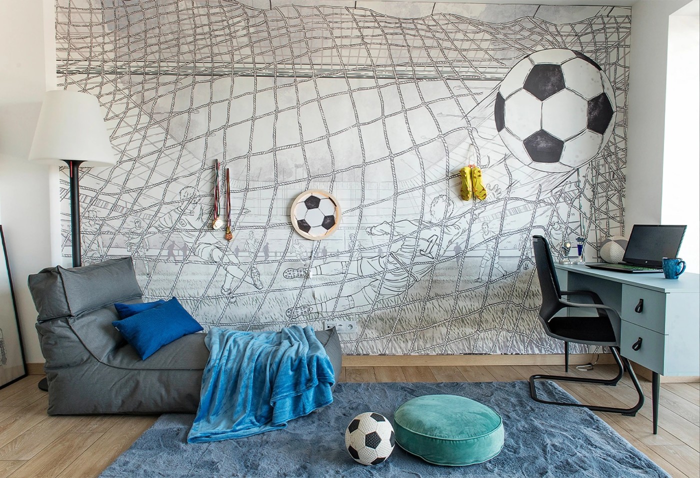 FOOTBALL - light green - tapeta dla chłopaka z piłką nożną