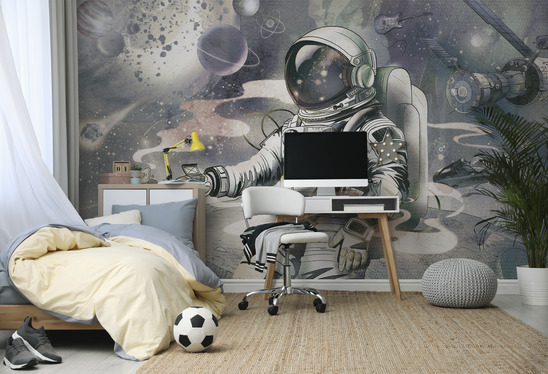 Kosmiczna tapeta przedstawiająca astronautę i samochód na tle gwiazd