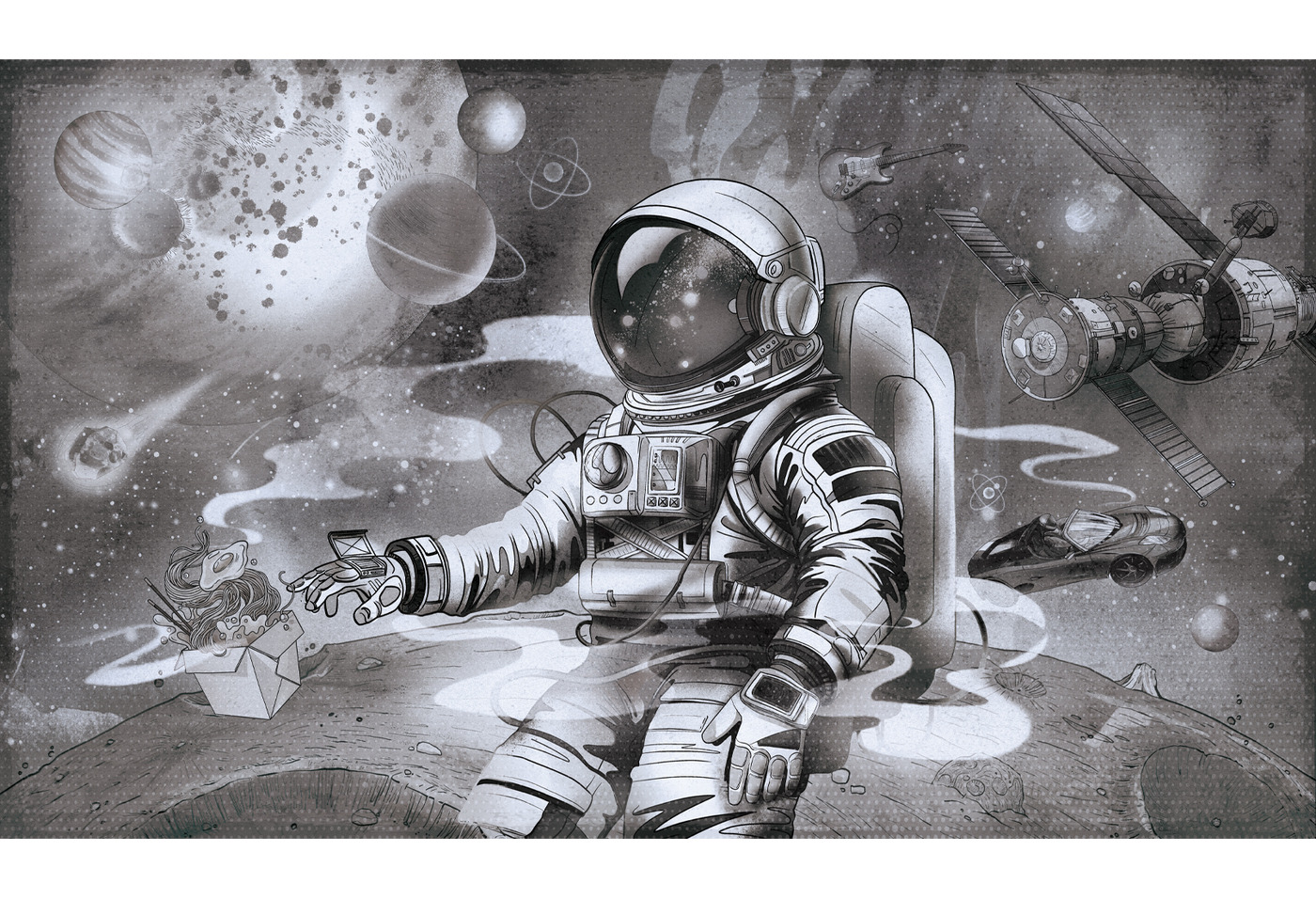 Fantastyczna tapeta z astronautą i samochodem