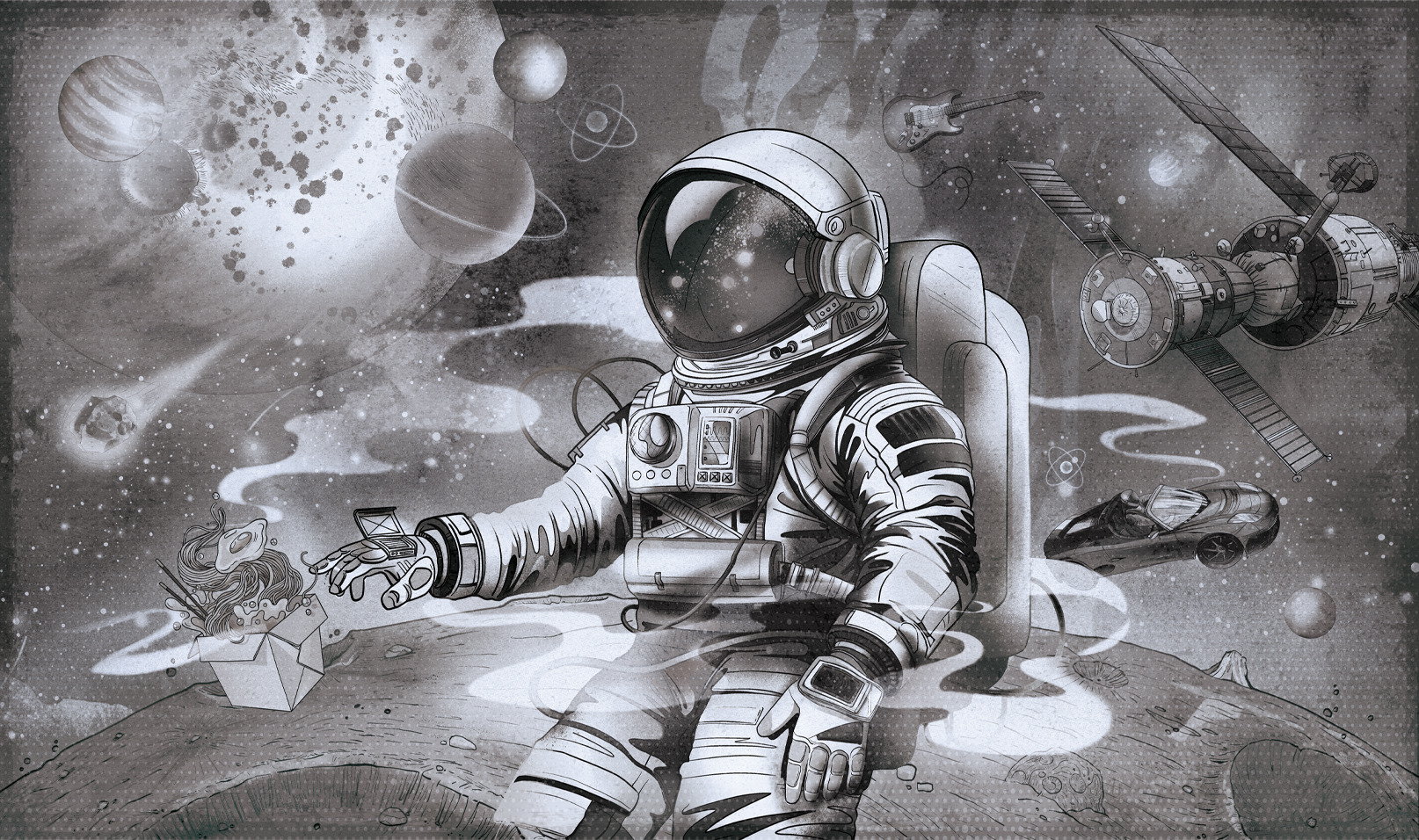 Fantastyczna tapeta z astronautą i samochodem