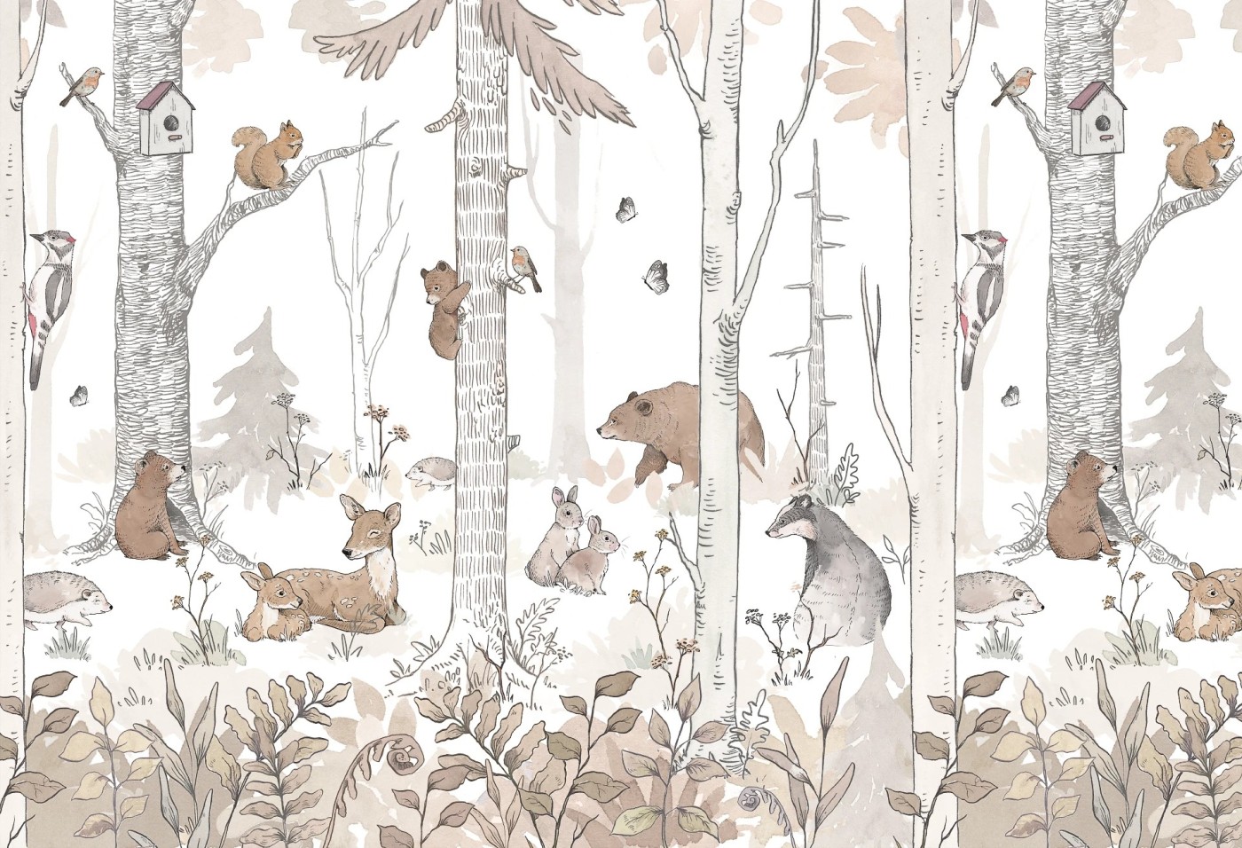 FOREST MURAL - sepia - tapeta las dla dzieci