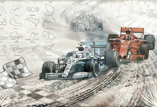 FORMULA 1 - blue - tapeta do pokoju chłopca w wyścigówki