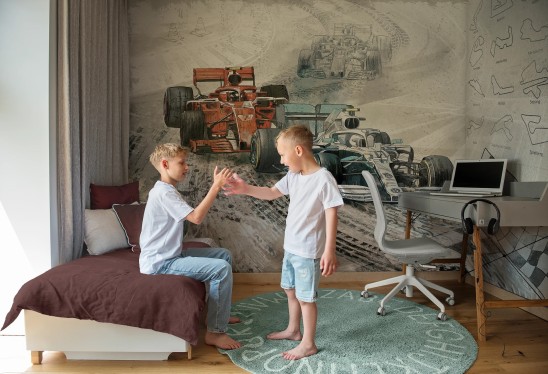 FORMULA 1 - blue - tapeta do pokoju chłopca w wyścigówki