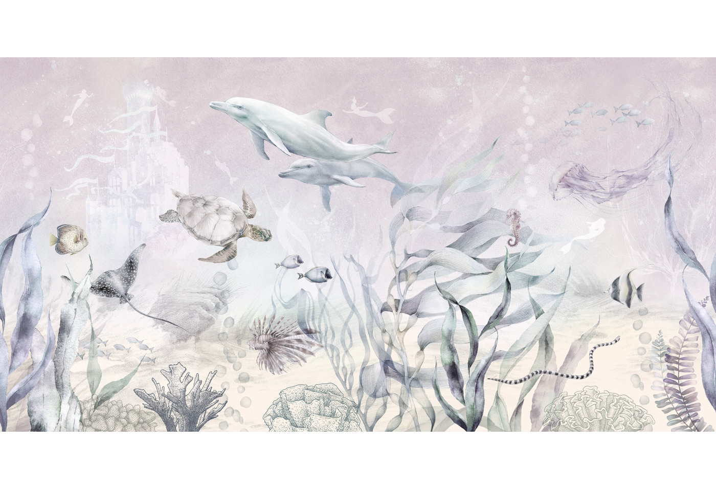 Tapeta z motywem morskim, delfiny i morskie zwierzęta