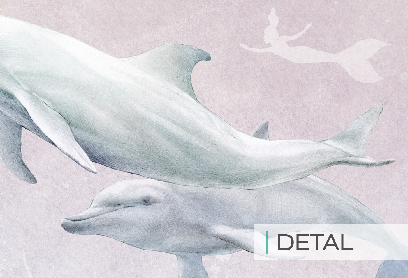Wzorzysta tapeta w kolorze lila z delfinami i morskimi stworzeniami w pokoju dla dziecka