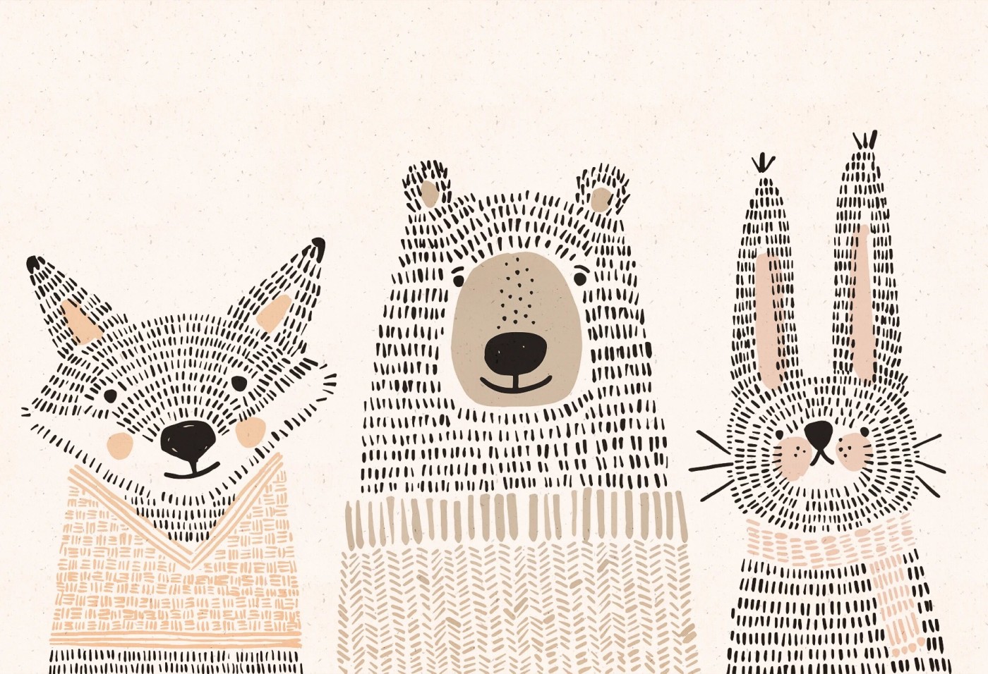 BEST BUDDIES - warm - tapeta do pokoju niemowlaka ze zwierzątkami