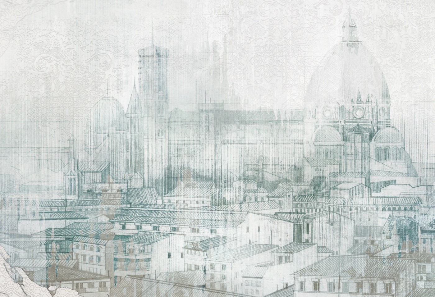 FIRENZE - mint - tapeta urbanistyczna do salonu lub sypialni
