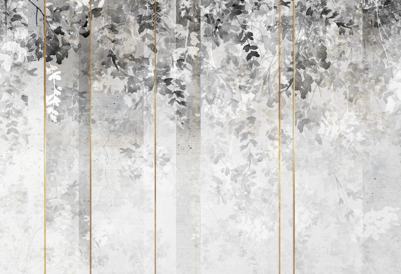 ABSTRACT FLOWERS - grey - tapeta nowoczesna ze złotymi detalami ABSTRACT FLOWERS - grey - tapeta nowoczesna ze złotymi detalami