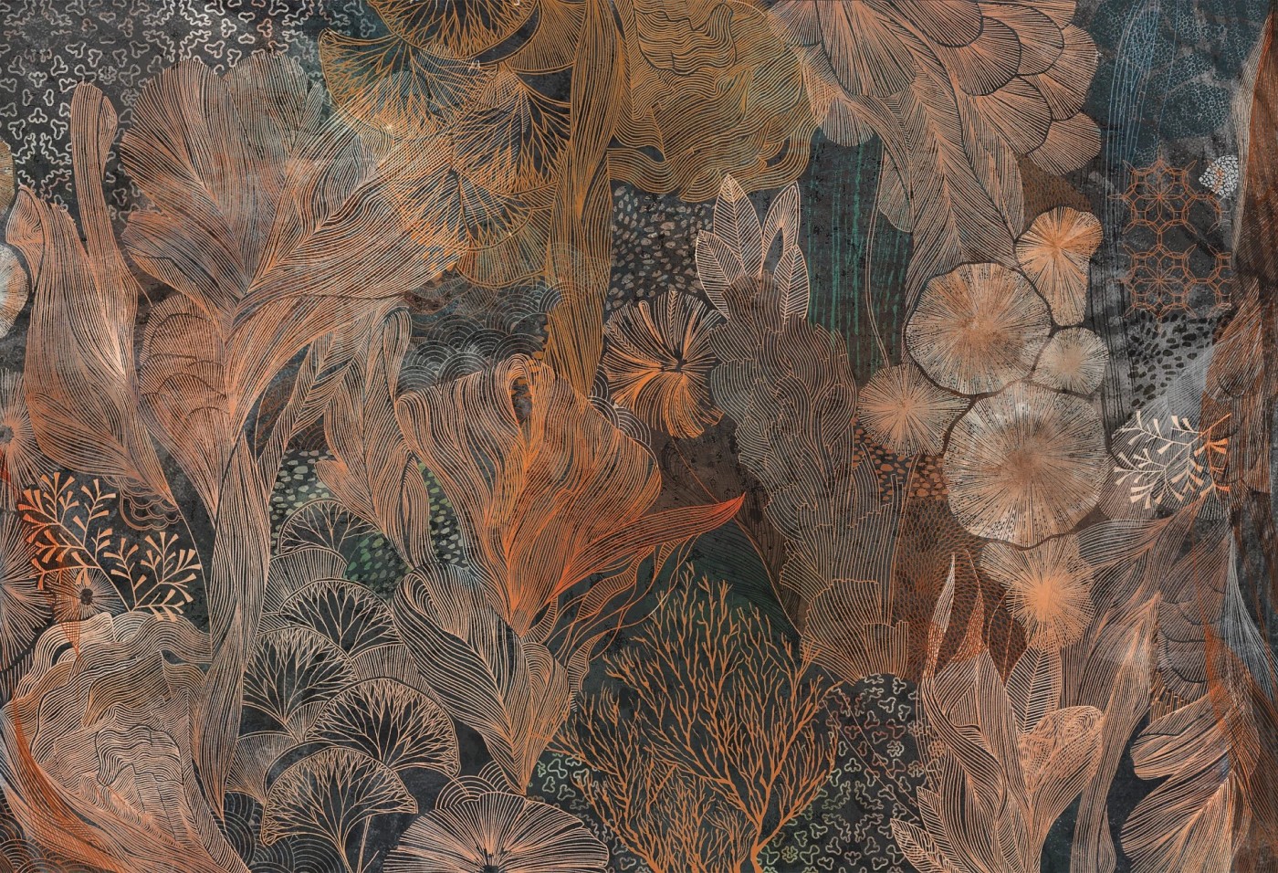 GREAT REEF - copper - tapeta z motywem rafy koralowej