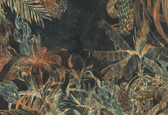 HAVANA - color 03 - ciemna tapeta do salonu lub sypialni z motywem roślin tropikalnych
