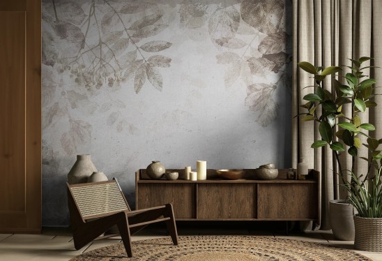 HERBARIUM - beige - jesienna tapeta do sypialni lub salonu