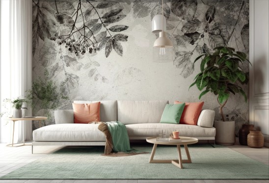 HERBARIUM - warm grey - tapeta florystyczna do salonu lub sypialni