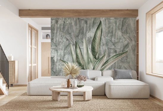 JUNGLE LEAVES - warm - tapeta w liście do salonu lub sypialni