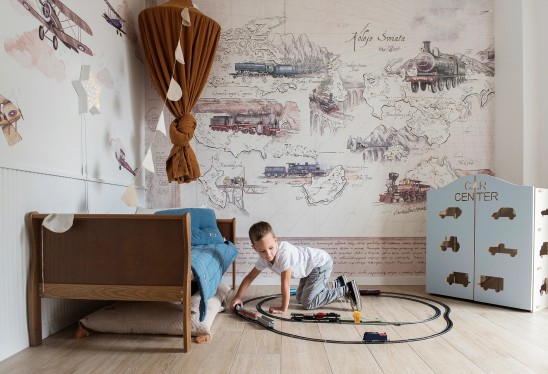 KOLEJE ŚWIATA - tapeta dla chłopca z motywem pociągów
