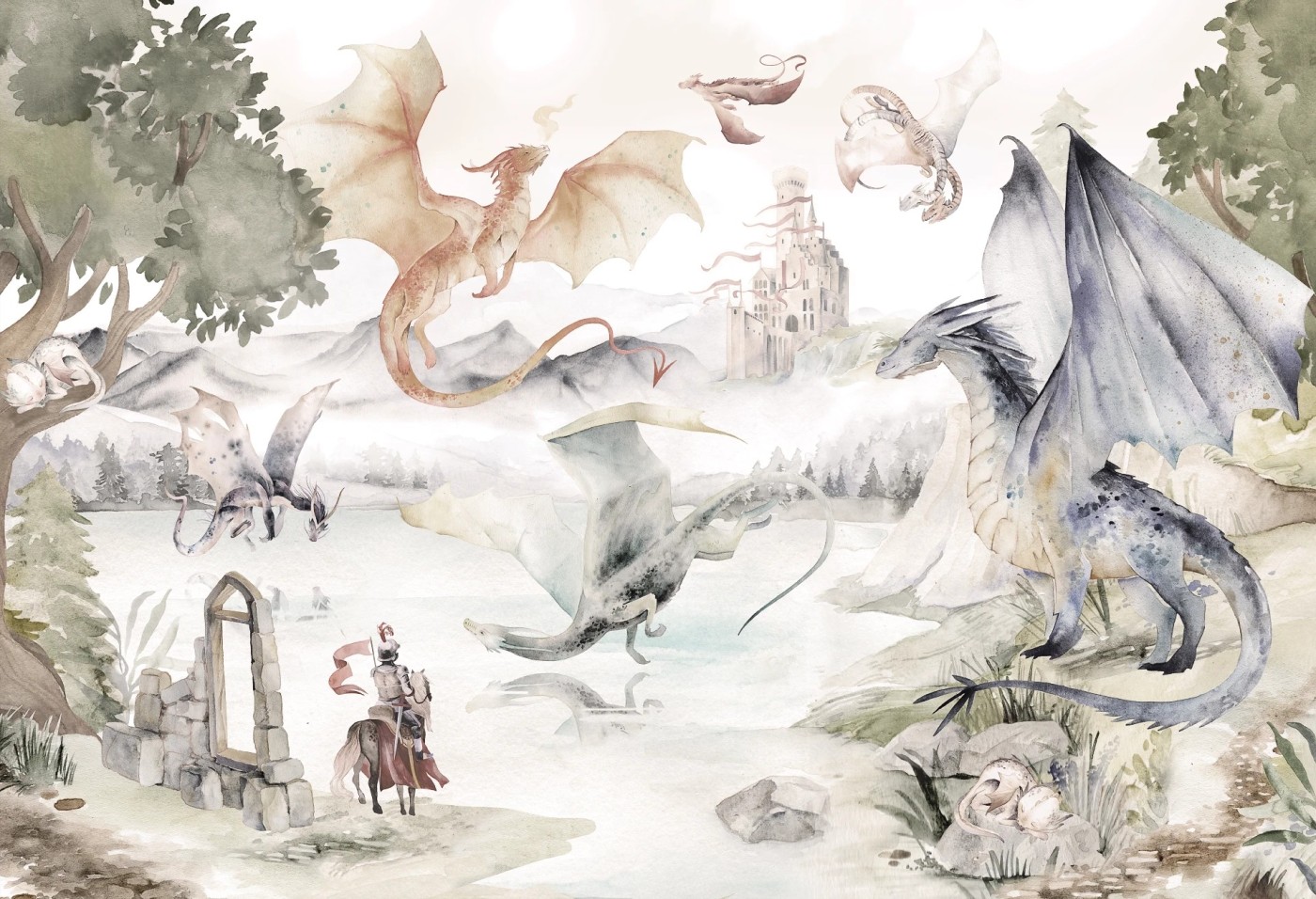 KRÓLESTWO SMOKÓW - tapeta dla dzieci z motywem fantasy