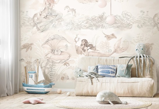 LAGUNA SYREN - sepia - tapeta w syreny i morskie zwierzęta